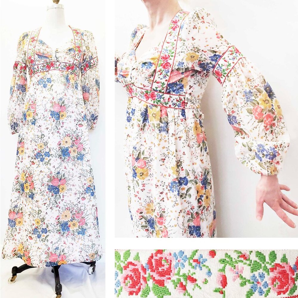 1970s This is Yours San Francisco Womens Maxi Dress Prairie Boho Floral Cotton